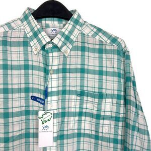 NEW Southern Tide Men's M HEMP Blend Wicking Stretch Button‎ Down Plaid Green